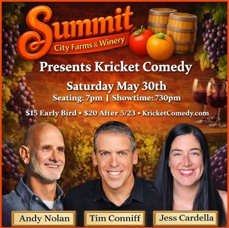 event kricket comedy summit city farms winery may 30 2026 768x765